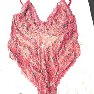Savage X Fenty Floral Lace Chemise - Red and Pink